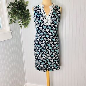 Crown & Ivy Sz S Sleeveless Lace Dress No Elephant Is Left Behind Print 0113